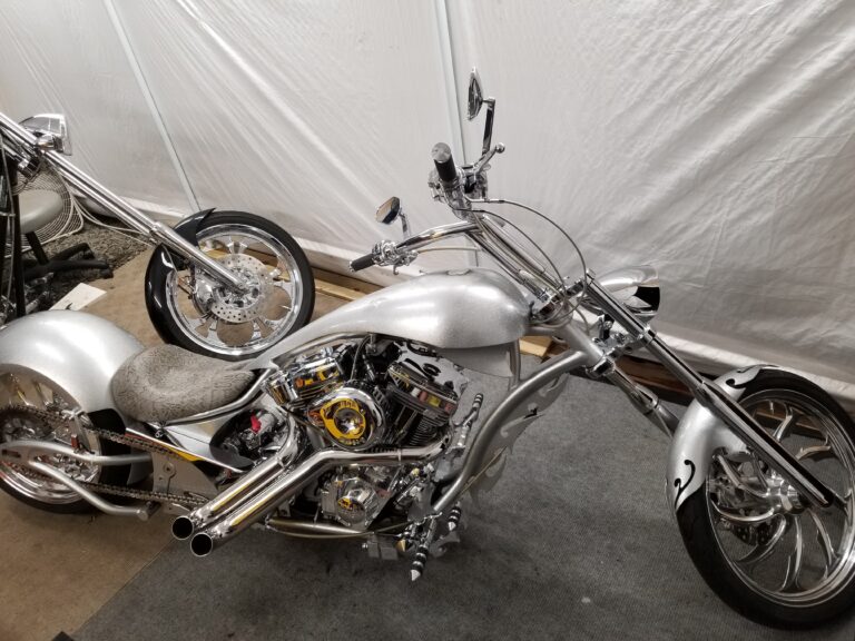 Silver 2006 Big Bear Choppers Sled 300 Pro Street custom motorcycle, full side view